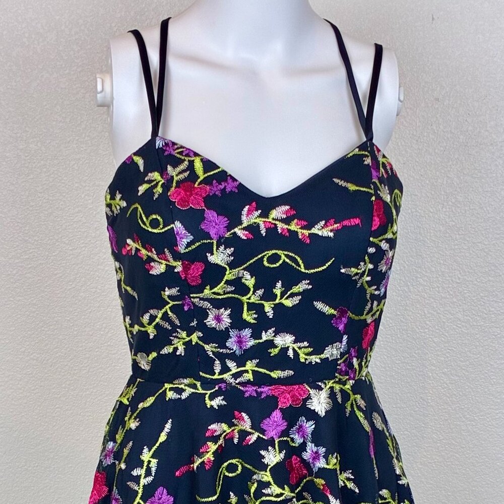 Dear Moon Babydoll Dress Size 5 Black‎ Floral Fit Flare Y2K Coquette Sundress